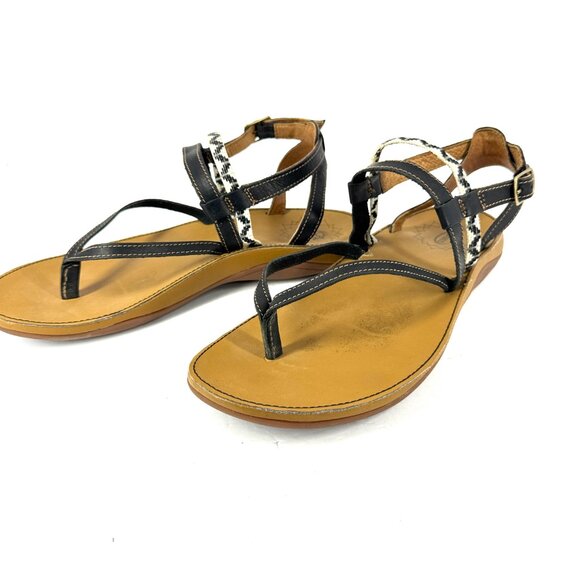 Chaco Women’s 8W Brown Black Leather Woven Strap Adjustable Sandals - Picture 3 of 10